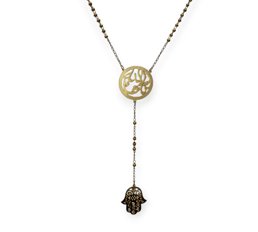 Round mother of pearl necklace with hamsa