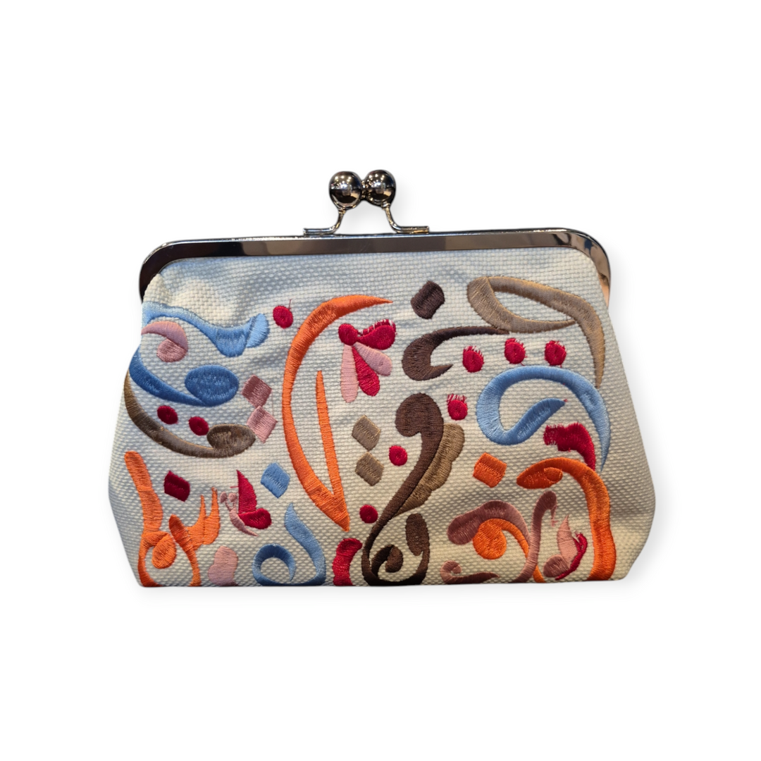Arabic Calligraphy Clutch - Grey with Multicolor Embroidery