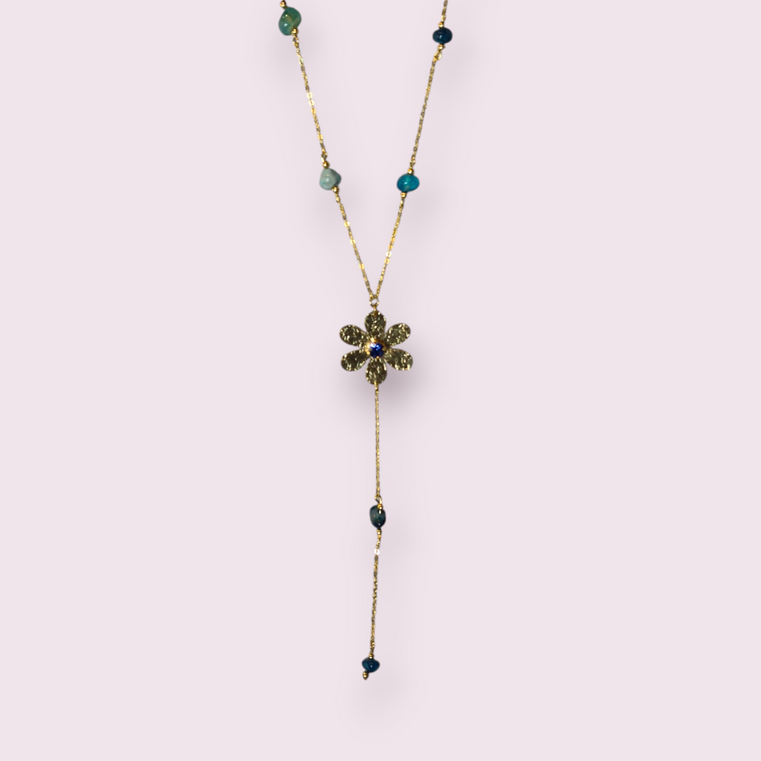Gold flower and blue stone necklace