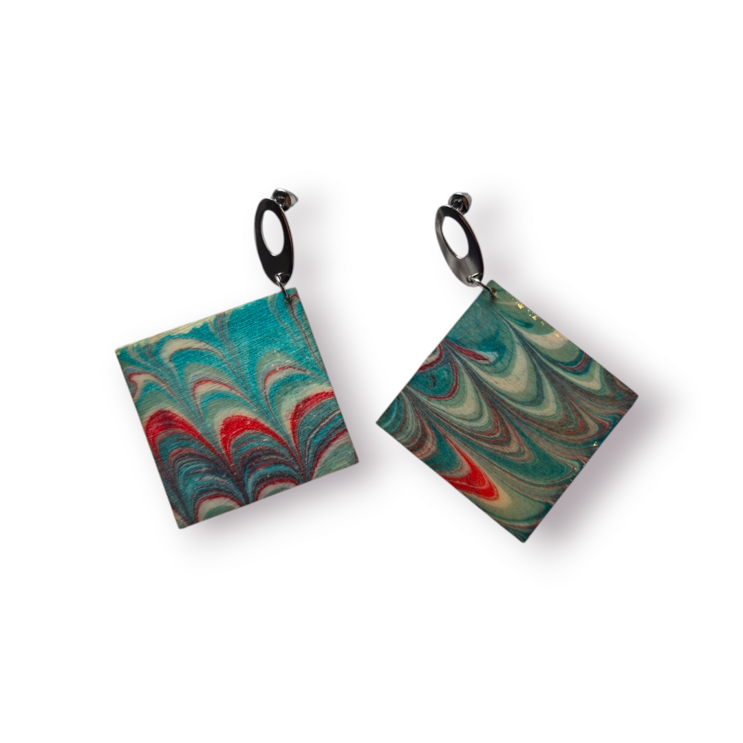 Wooden Marbeled Earrings