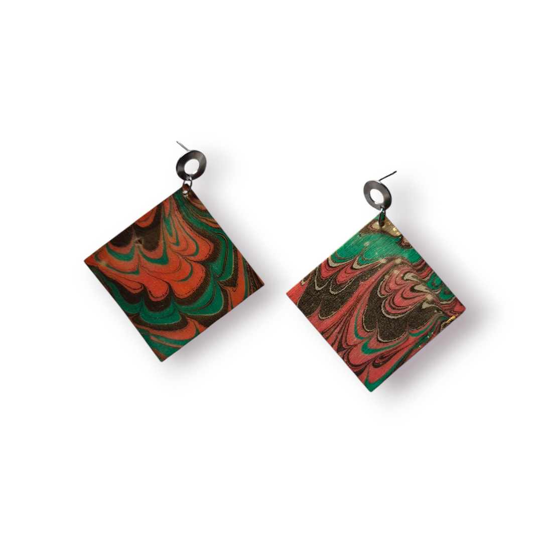Wooden Marbeled Earrings