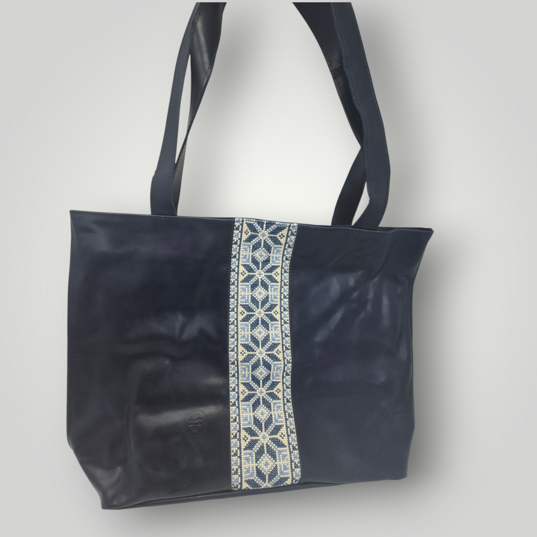 Large Leather Tote with Tatreez