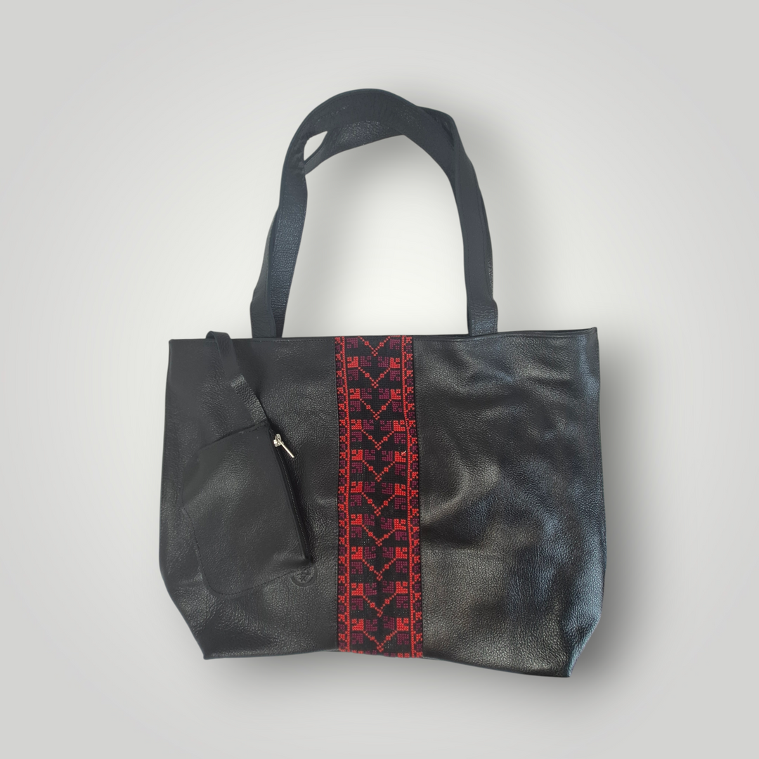 Large Leather Tote with Tatreez