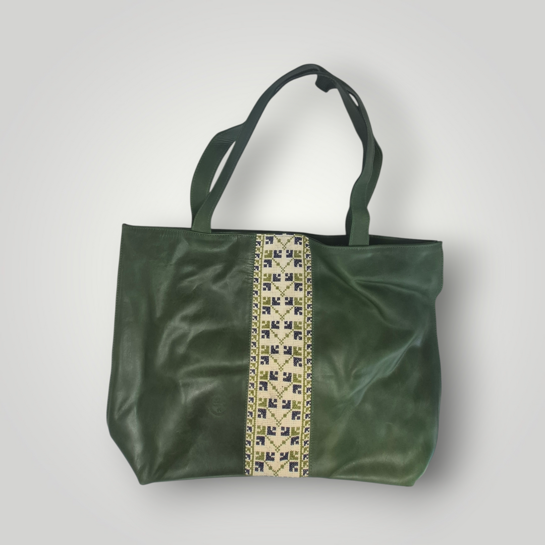 Large Leather Tote with Tatreez