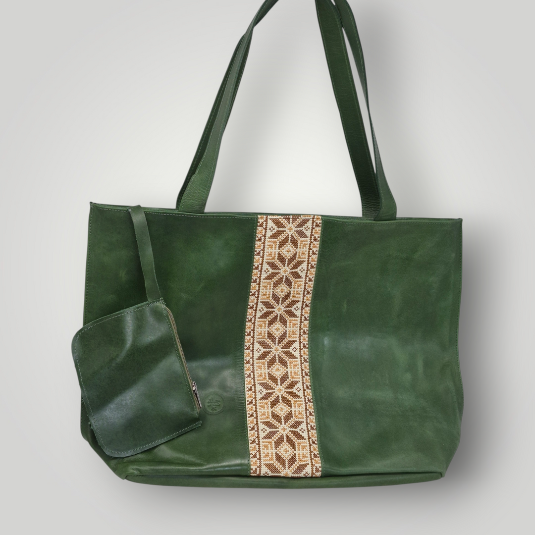 Large Leather Tote with Tatreez