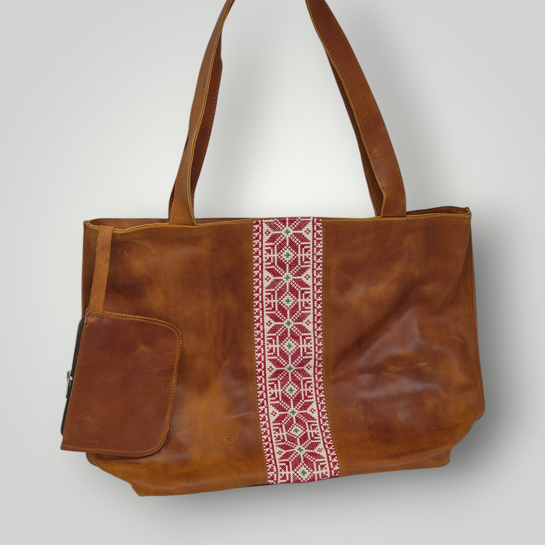Large Leather Tote with Tatreez