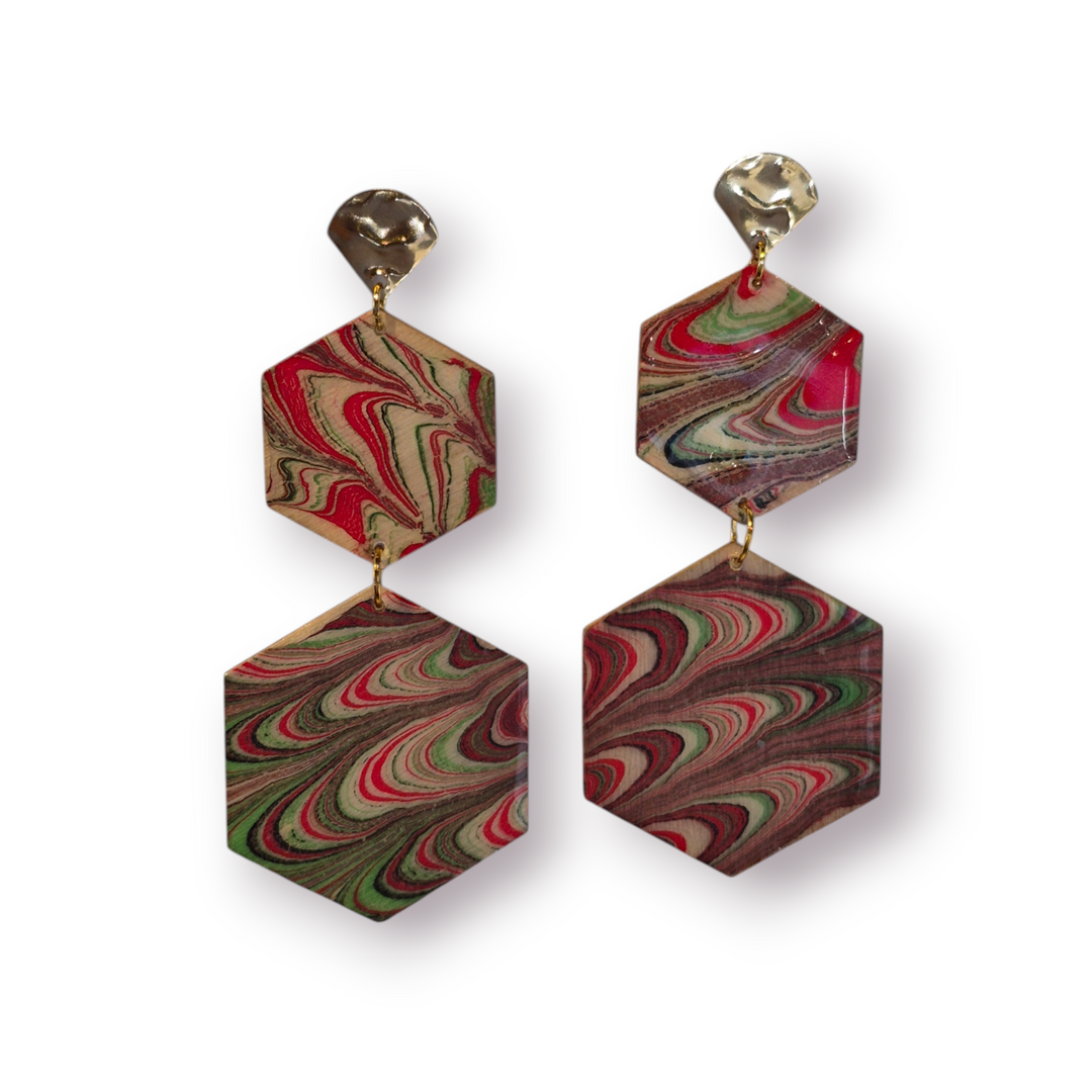 Wooden Marbeled Earrings