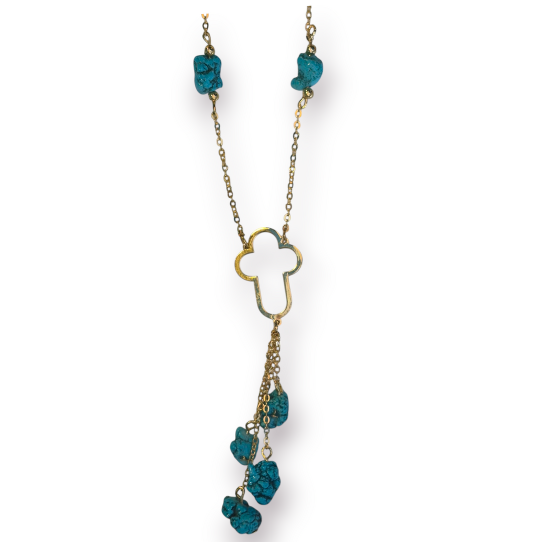 Gold and Turquoise Necklace with Cross