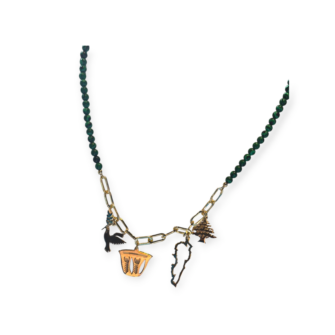 Beaded Necklace with Gold Charms