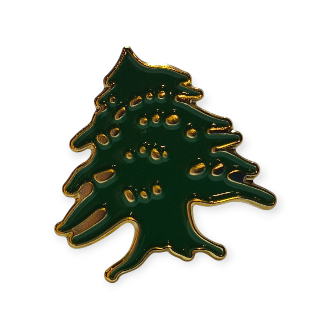 Gold-plated cedar tree pin