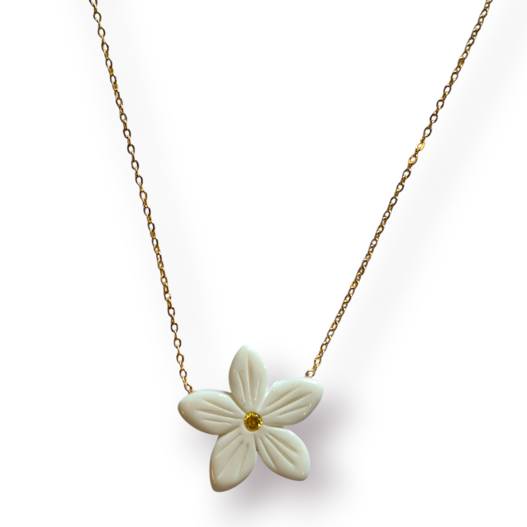 Resin Jasmine Charm on Gold Chain