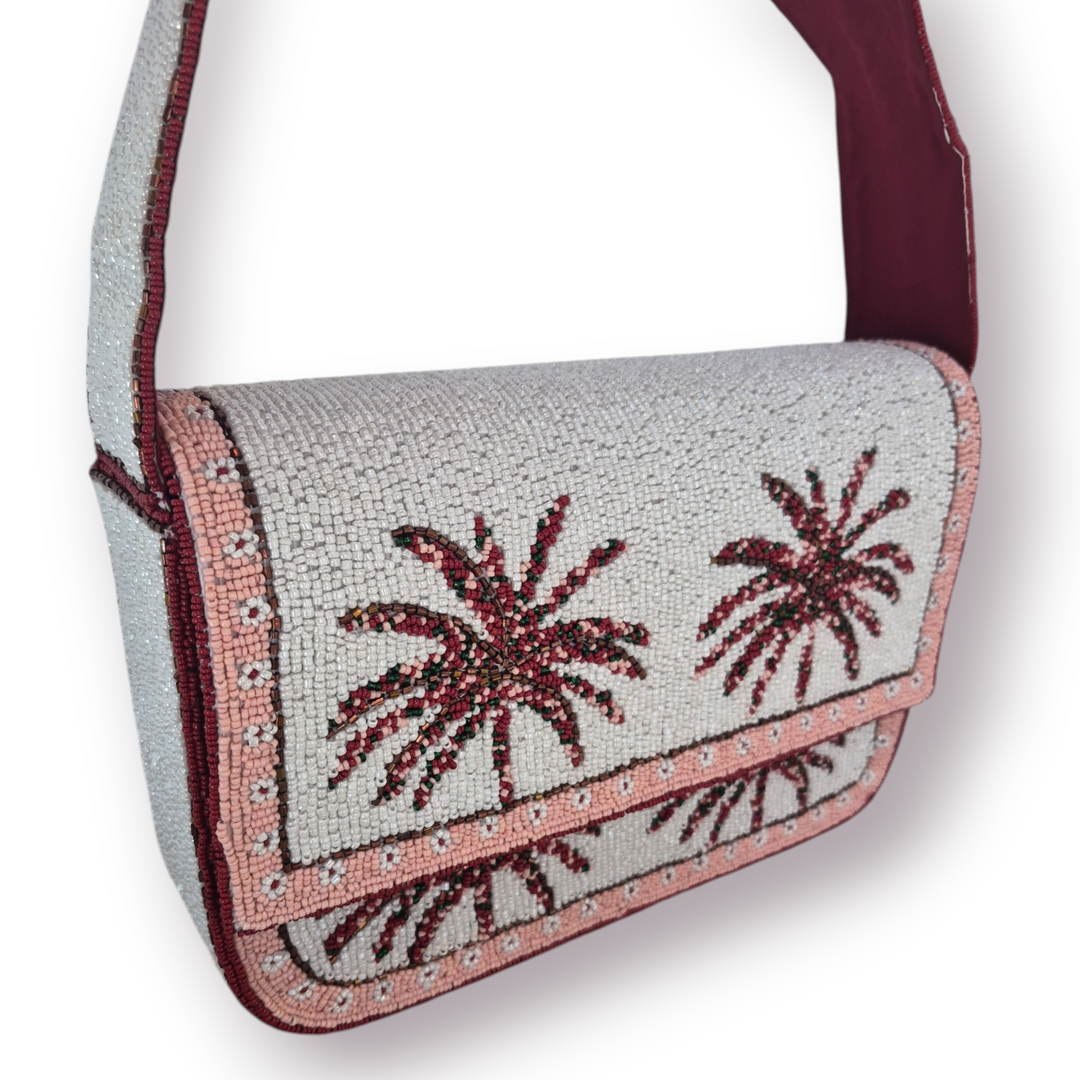 Large Beaded Shoulder Bag - Palm Trees