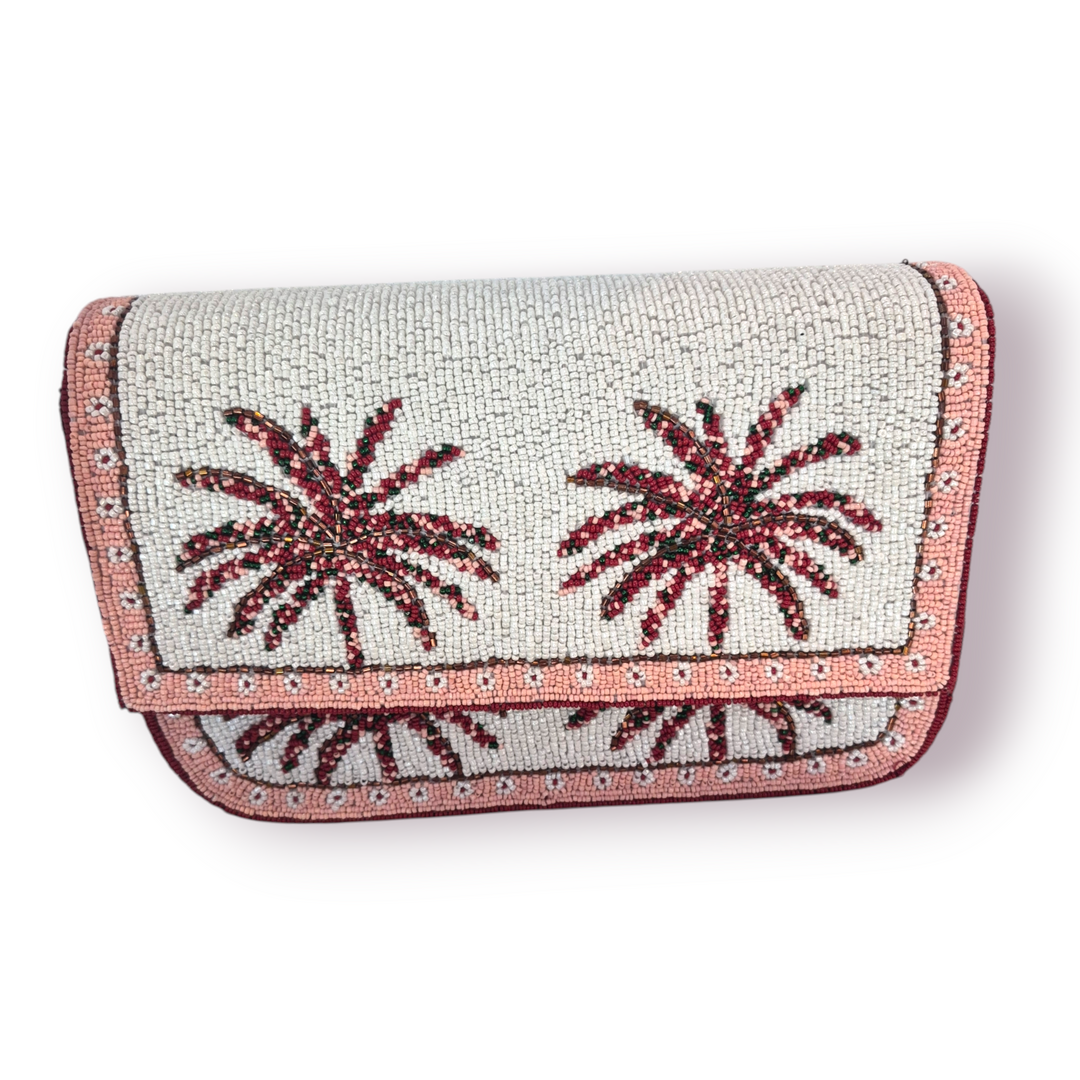 Large Beaded Shoulder Bag - Palm Trees