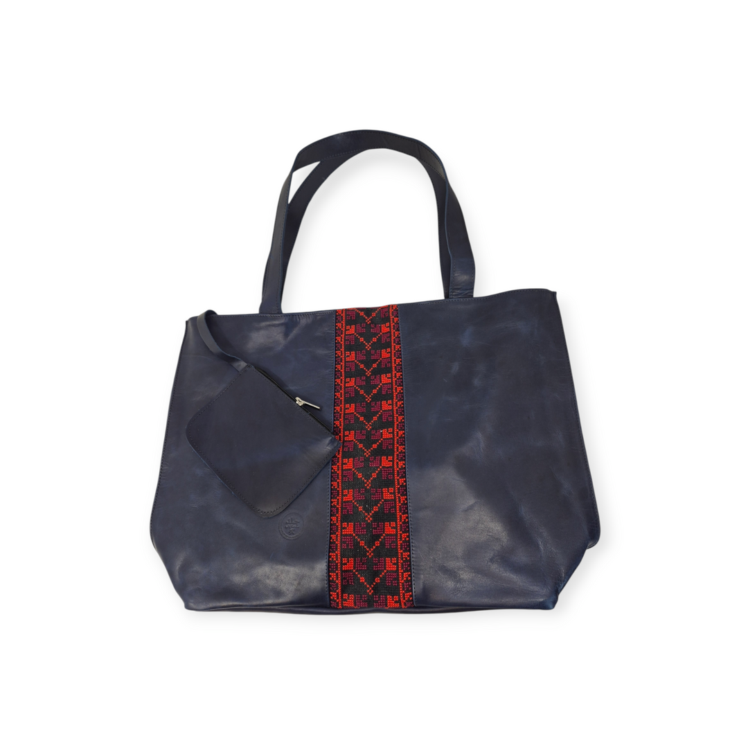 Large Leather Tote with Tatreez