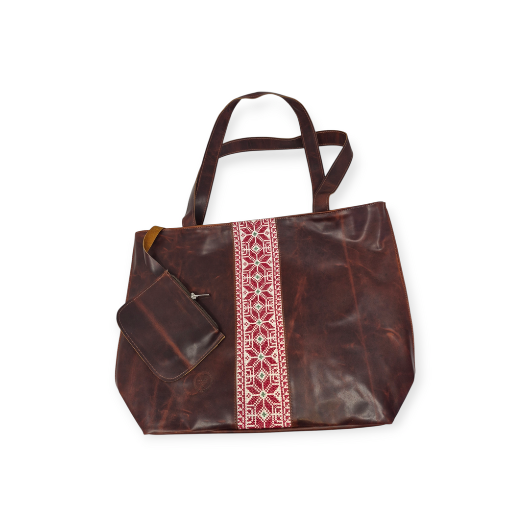 Large Leather Tote with Tatreez