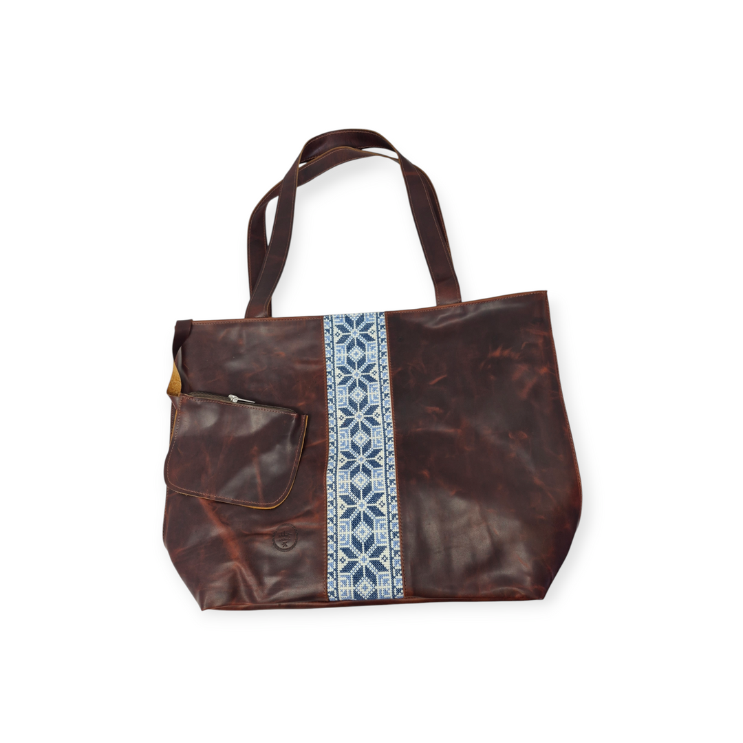 Large Leather Tote with Tatreez