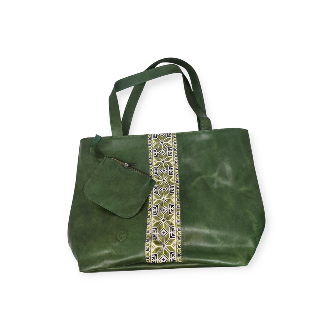 Large Leather Tote with Tatreez
