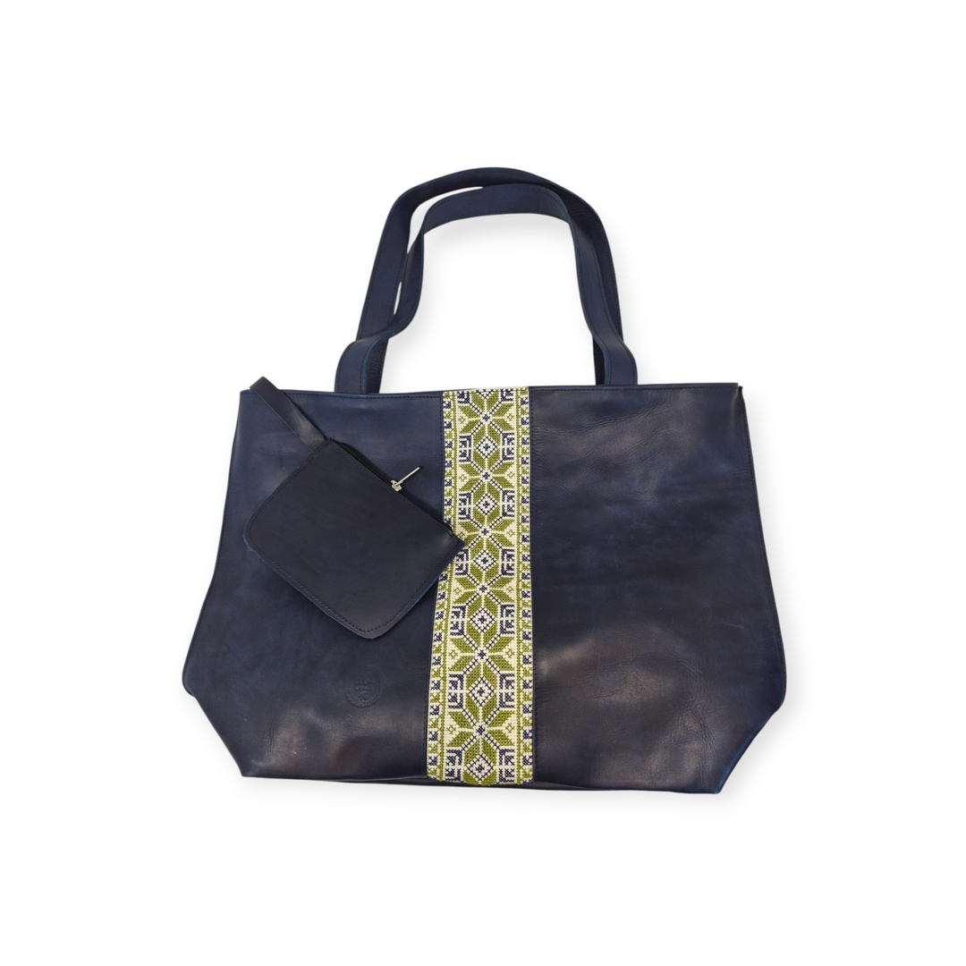 Large Leather Tote with Tatreez