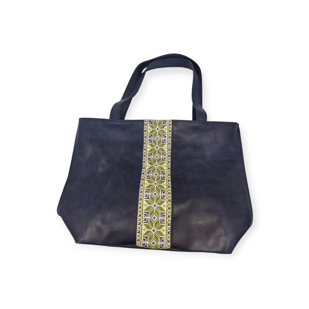 Large Leather Tote with Tatreez