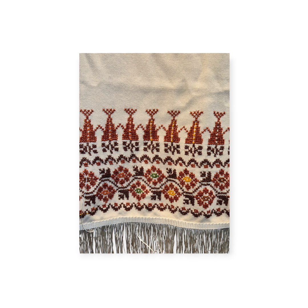 Long Cream Shawl with Tatreez and fringe