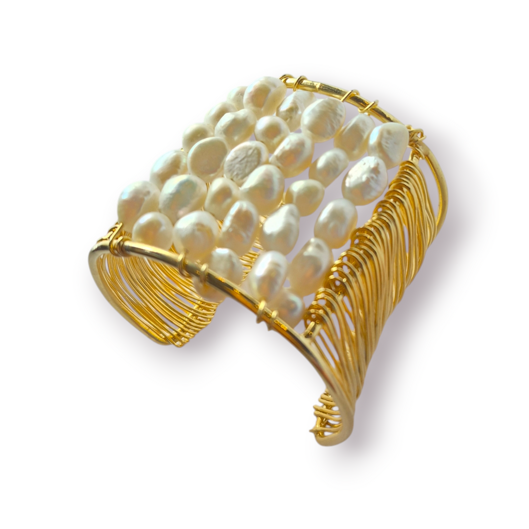 Cuff bracelet with pearls