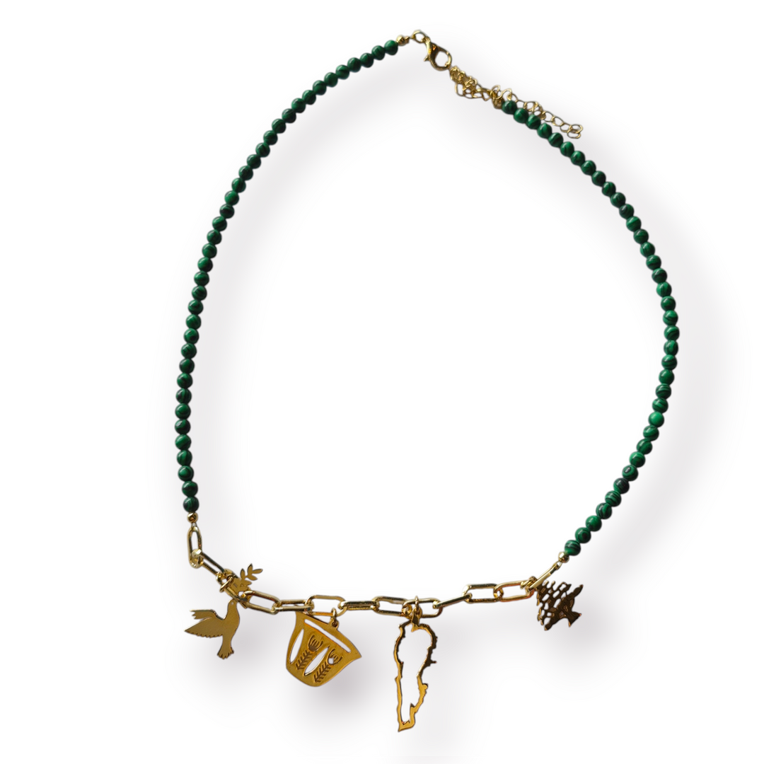 Beaded Necklace with Gold Charms