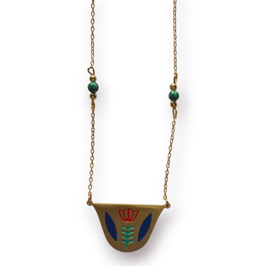 Finjan necklace with Stone and Gold beads
