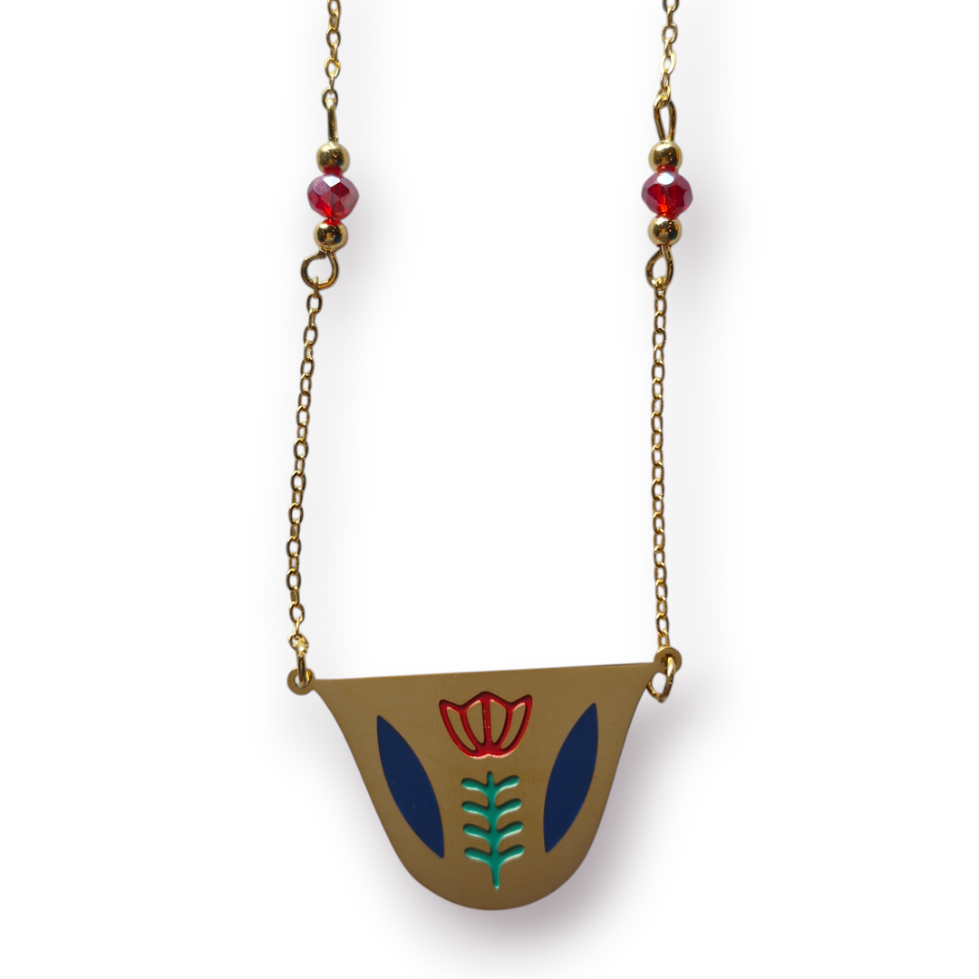Finjan necklace with Stone and Gold beads