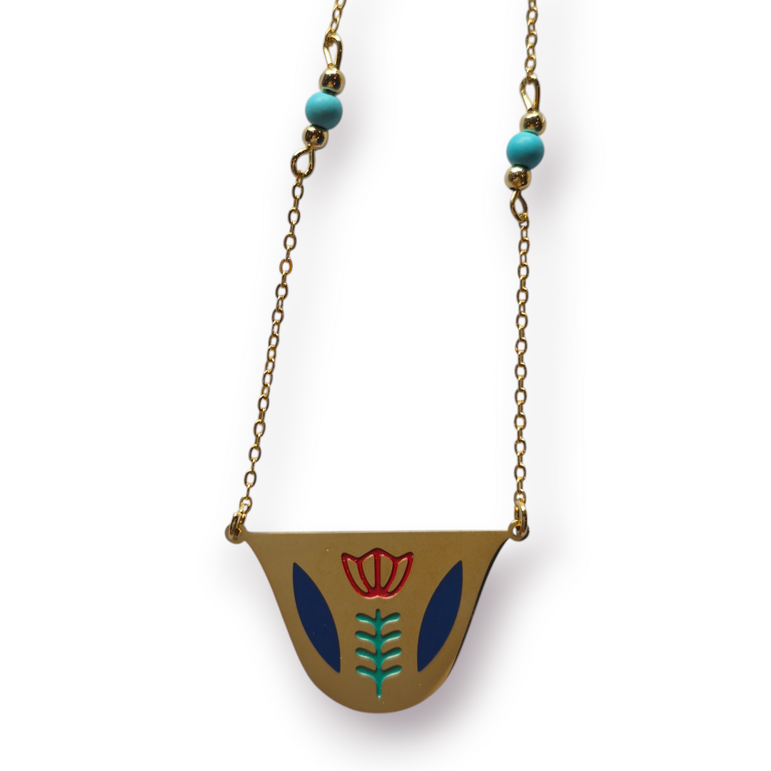 Finjan necklace with Stone and Gold beads