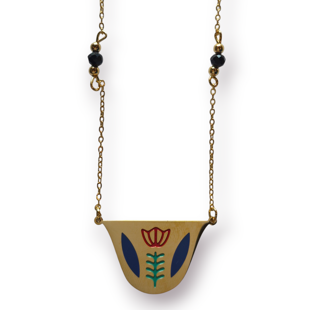 Finjan necklace with Stone and Gold beads
