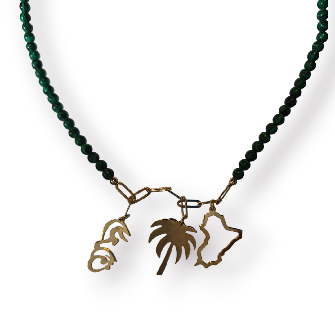 Beaded Necklace with Gold Charms