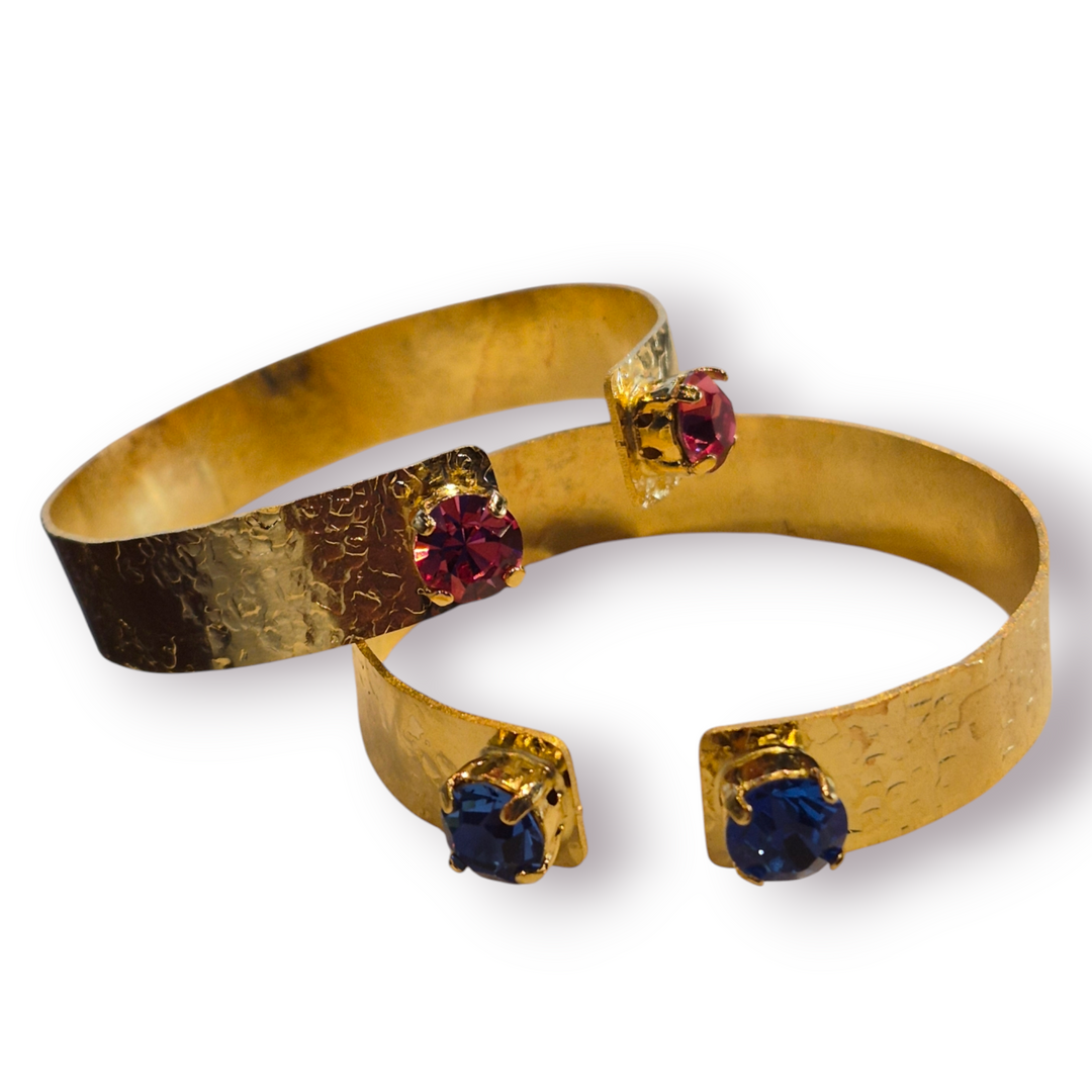 Hammered Gold Cuff with CZ