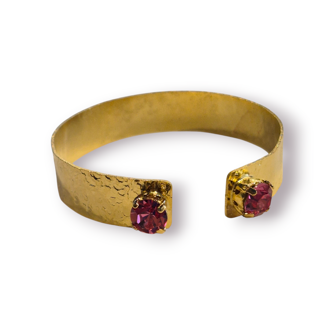 Hammered Gold Cuff with CZ