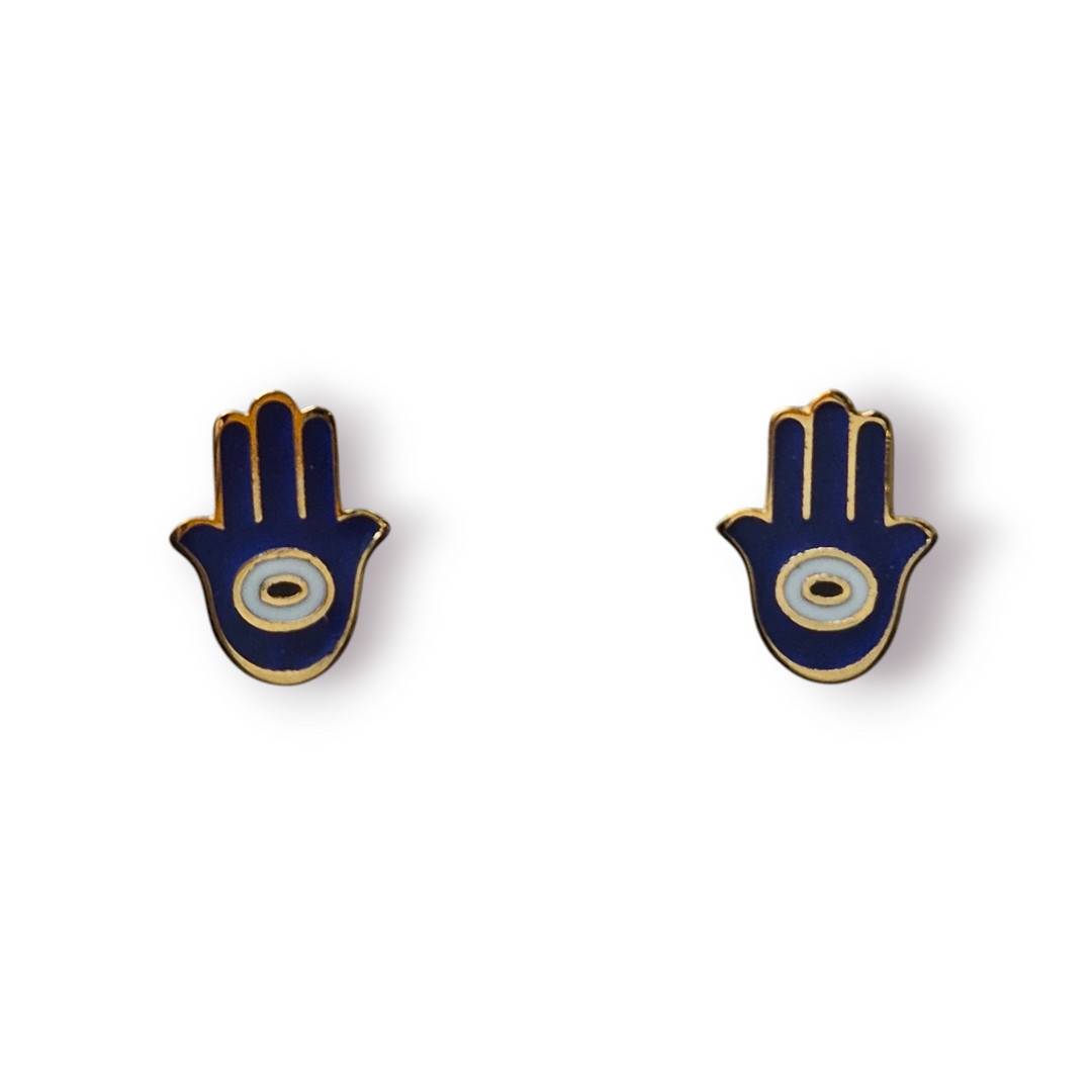 Small Blue Hamsa Earrings