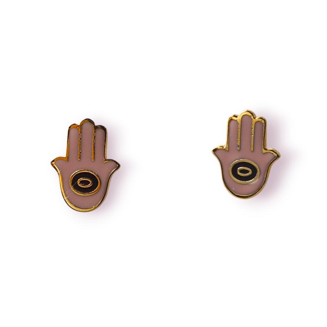 Small Pink Hamsa Earrings