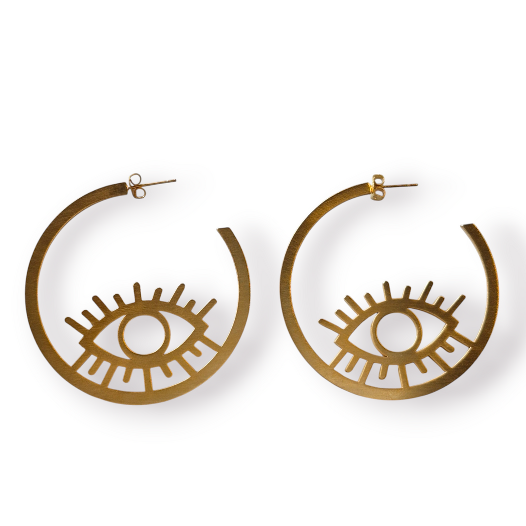 Matte Gold-Plated Evil Eye Hoop Earrings