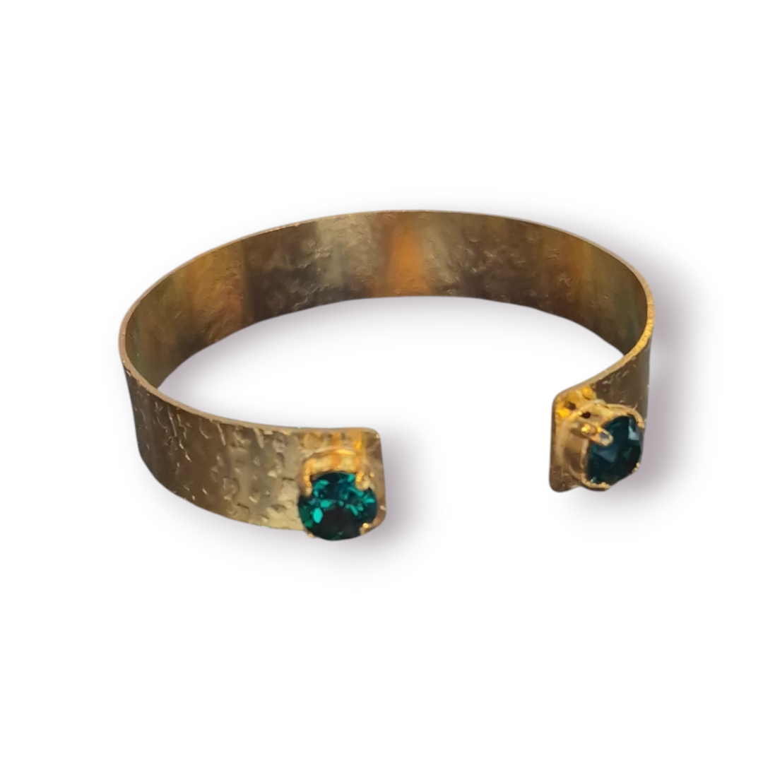 Hammered Gold Cuff with CZ