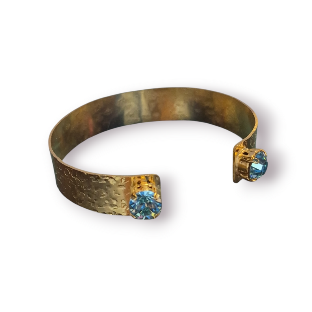 Hammered Gold Cuff with CZ