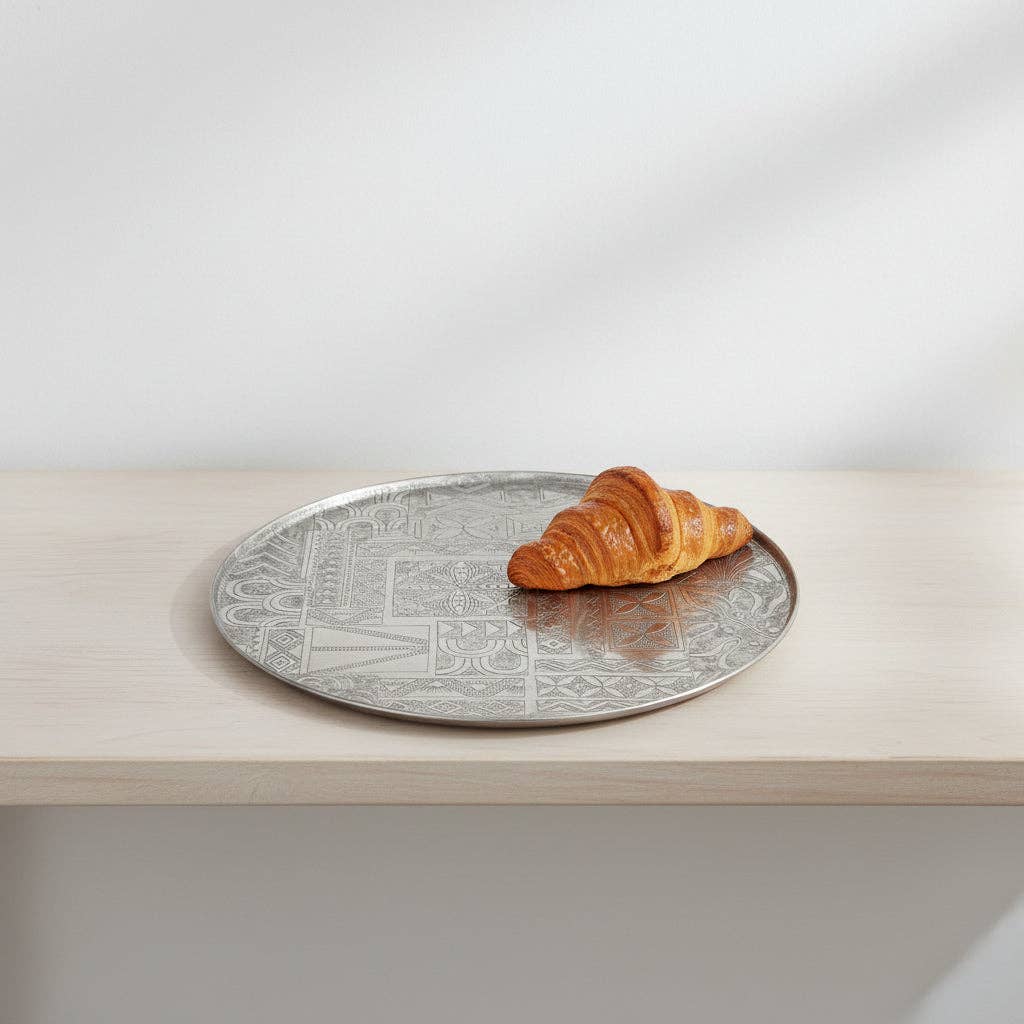 Metal Serving Tray - Round Art Deco