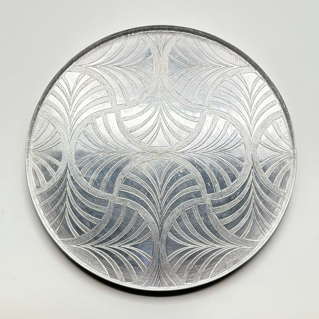 Metal Serving Tray - Round With Lotus Flowers