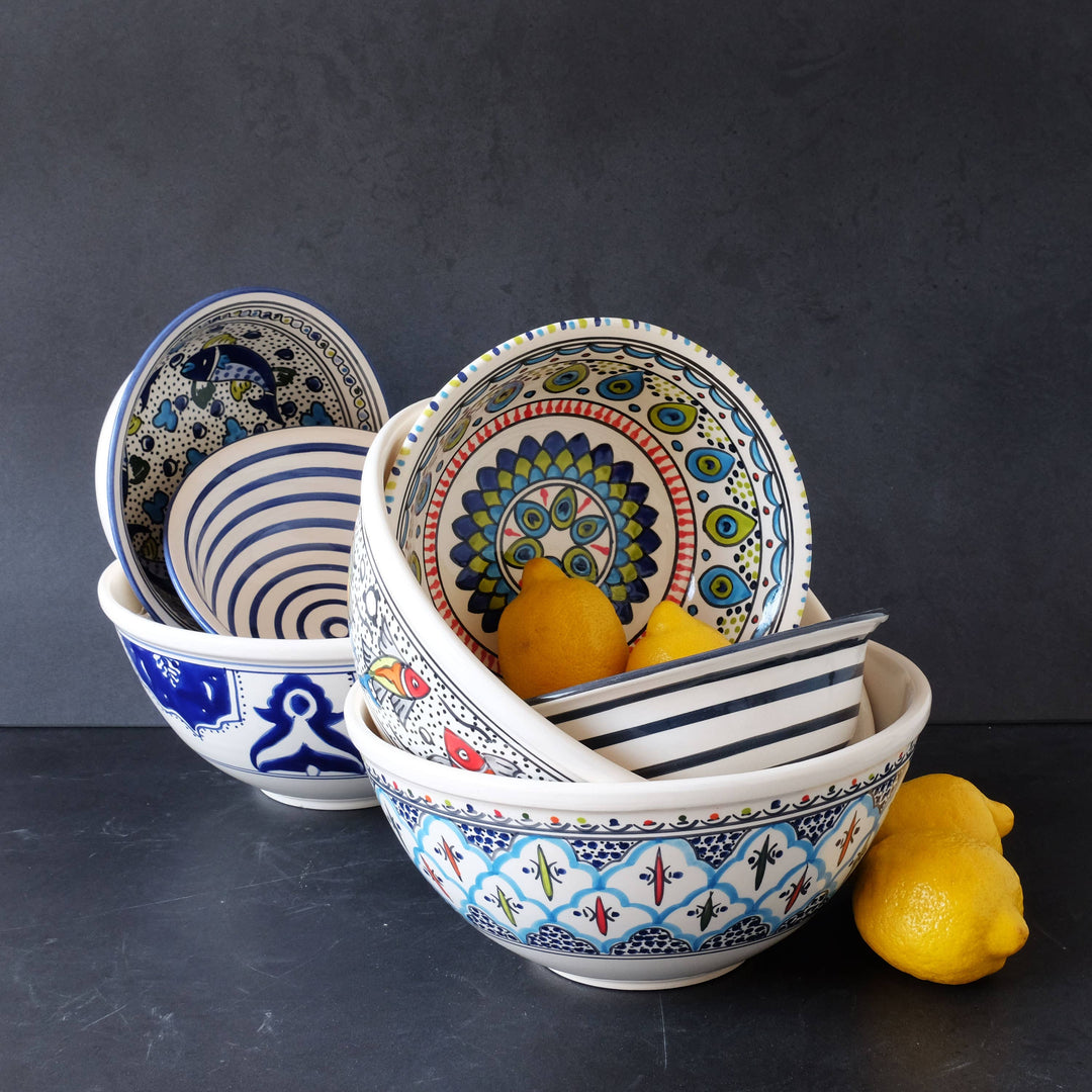 12" Hand Painted Rosette Large Deep Bowl