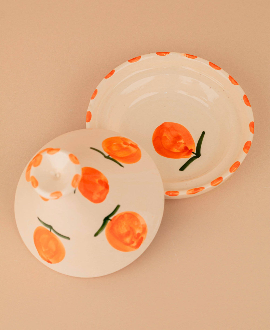 Ceramic Tagine, Hand-Painted Orange Motif