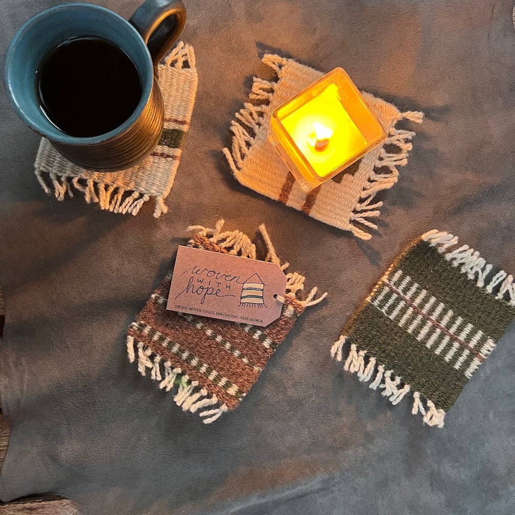 Woven Coaster Set-Sage and Dusty Rose
