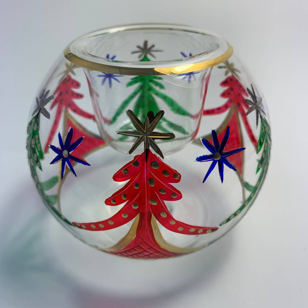 Blown Glass Candle Holder - Christmas Trees