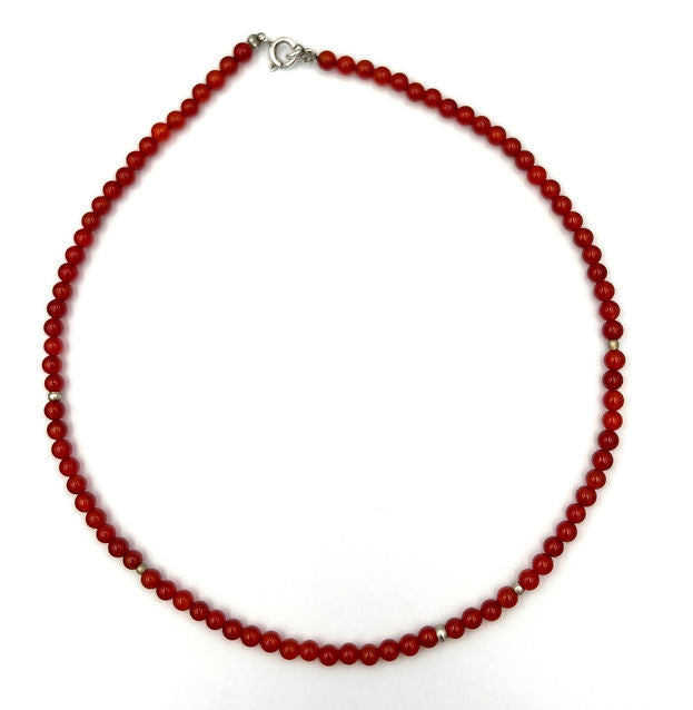 Red Agate and Silver Beaded Necklace