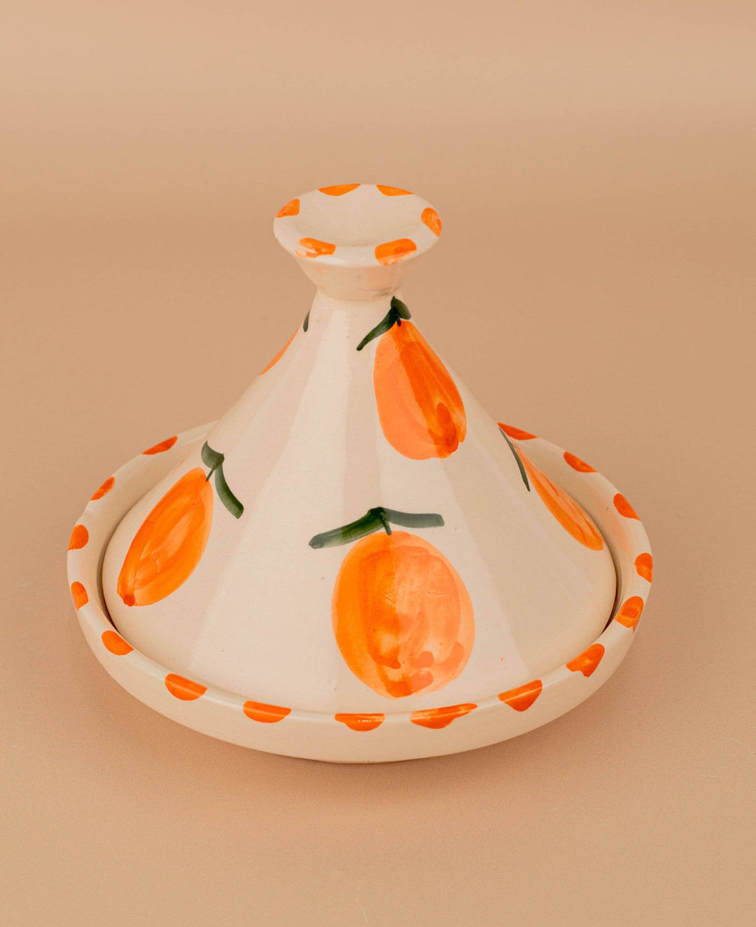 Ceramic Tagine, Hand-Painted Orange Motif
