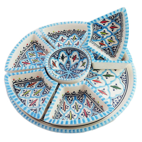 Rosette Hand Painted Tapas Chip & Dip Taco Ceramic Server