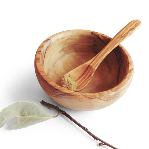 Small wooden bowl with spoon